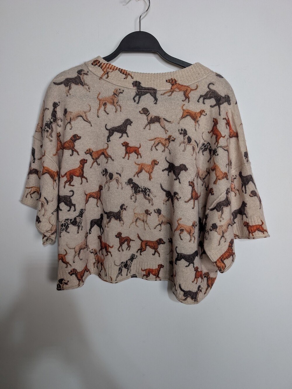Anthropologie Cropped The Goldie Dog Print Cashmere Boxy Sweater Size Medium - Picture 7 of 9